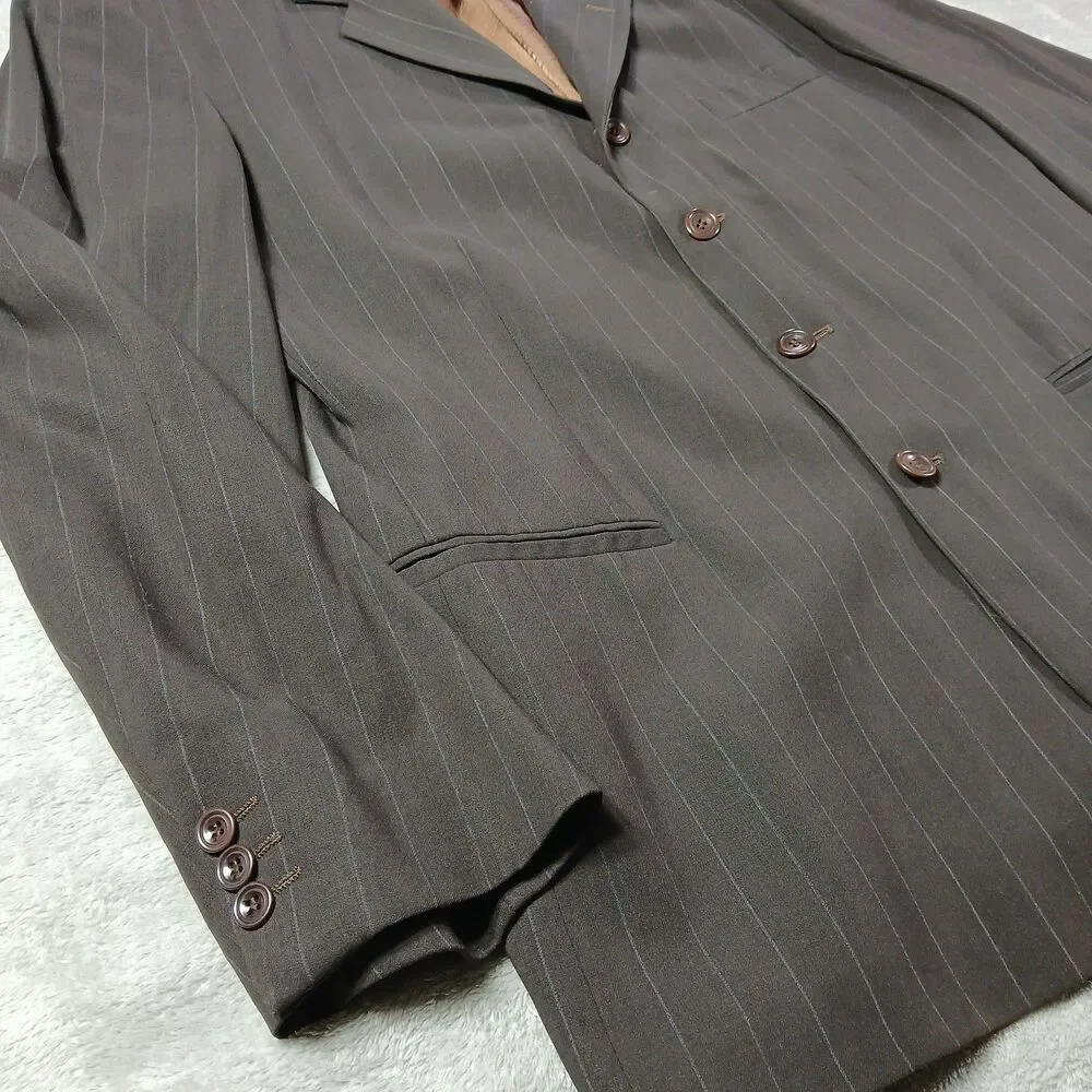 Collezioni LUomo Mens 42R 56R Brown Stripe Zegna 100s Wool Blazer Coat Old Money